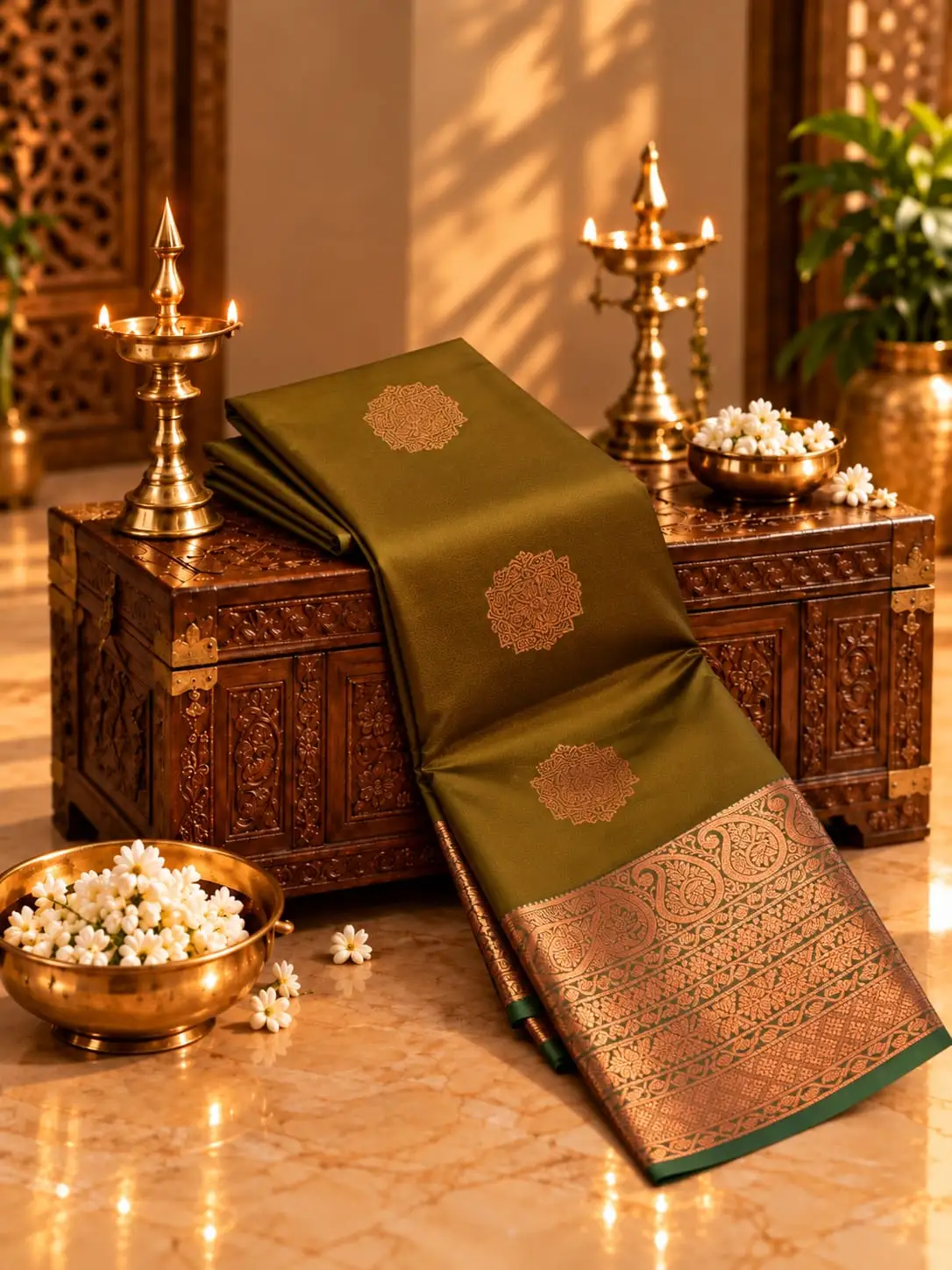 Ornate Medallion Butta Rich Pallu Soft Silk Saree